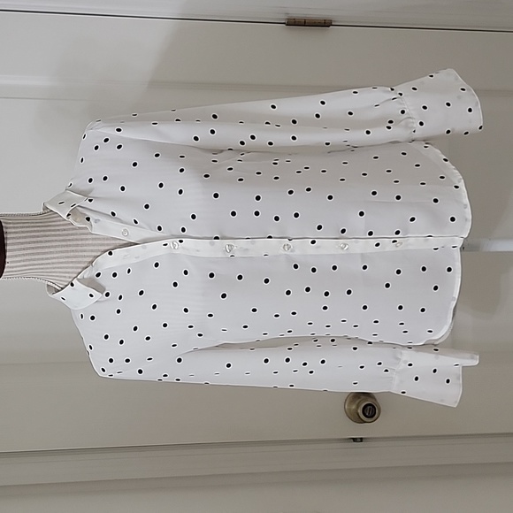 mine Tops Mine Size S Sheer White Button Down Wblack Polka Dot Long